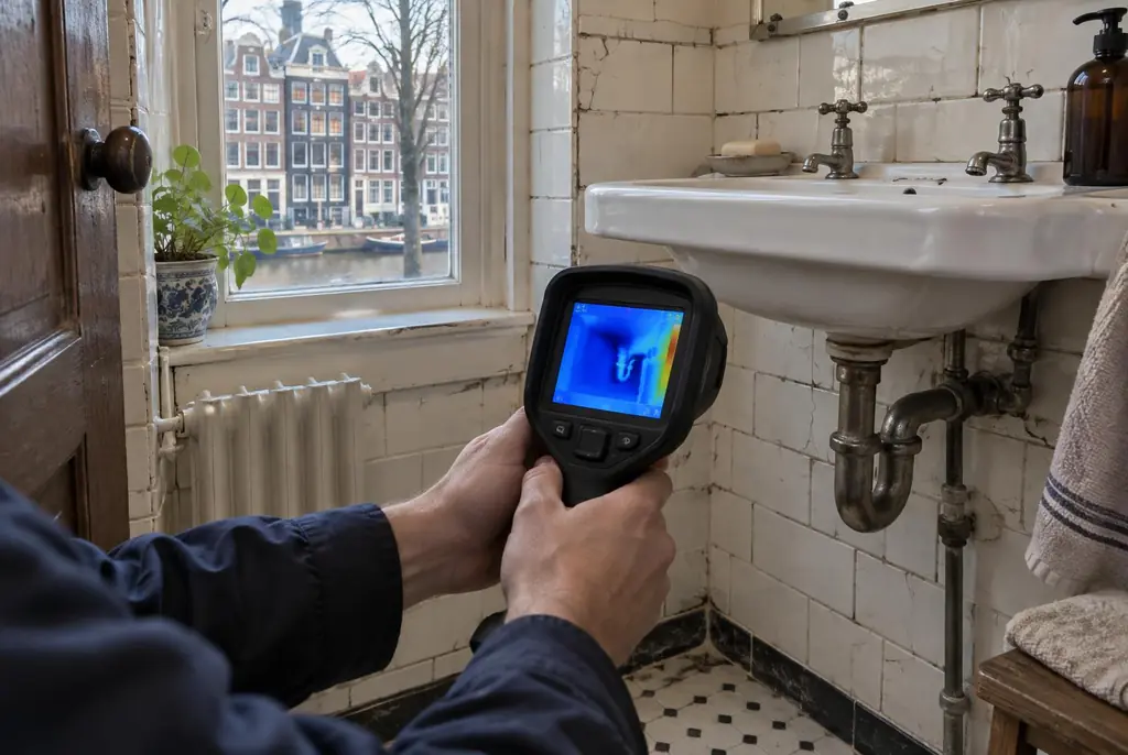 Lekdetectie Dronten – badkamer met oude leidingen achter de tegels