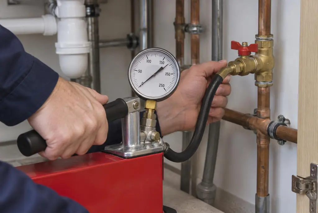 Lekdetectie Dronten – druktest op een waterleiding met een manometer