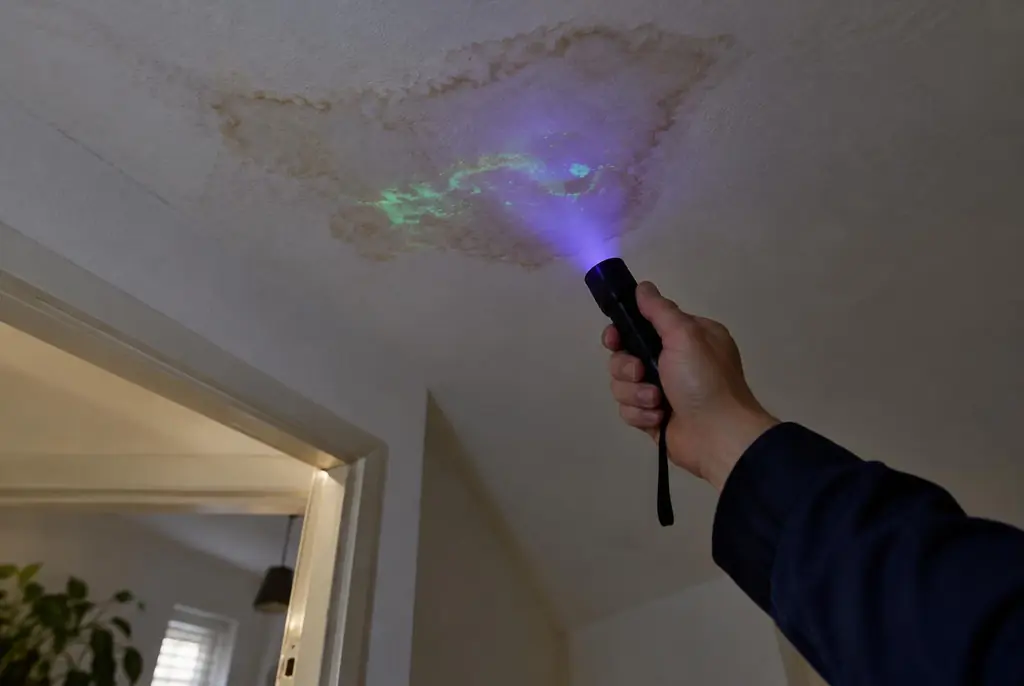 Lekdetectie Dronten – kleurstof controleren op het plafond met uv-licht