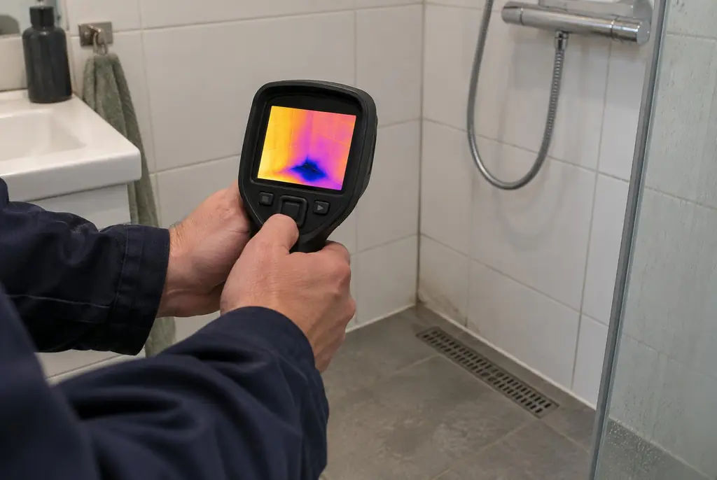 Lekdetectie Dronten – lekdetectiespecialist met warmtebeeldcamera in een badkamer