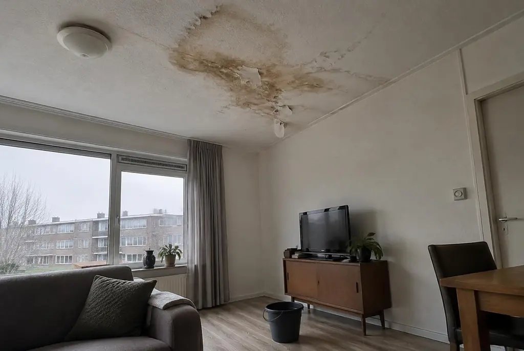 Lekdetectie Dronten – vochtplek op het plafond onder een badkamer